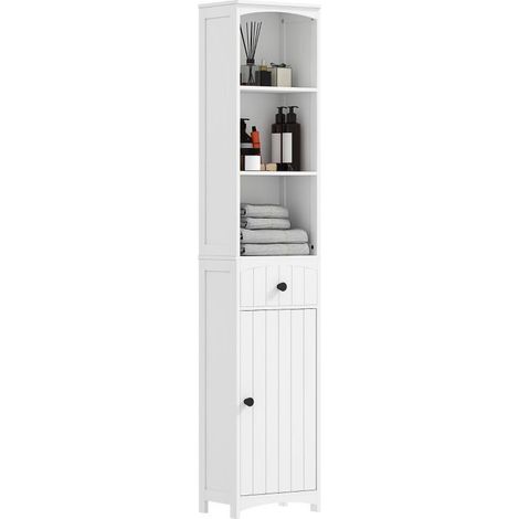 Meuble de salle de bains robuste en MDF blanc, équipé de 3 étagères de rangement et d’un tiroir pratique pour organiser vos accessoires du quotidien (1/5)