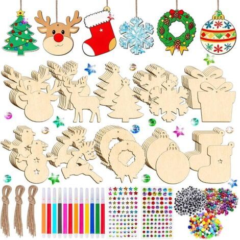 Décoration Noël Bois,264 Pièces Decoration noel Sapin Bois-Convient DIY Dessiner-Figurine de Noel avec Cordon,Pour les Coffrets Cadeaux Décoratifs et les Sapins de Noël (1/5)