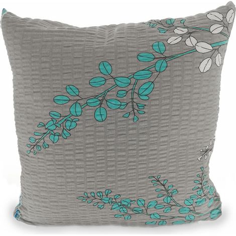Federa in seersucker 40x40 cm con righe verticali grigio turchese. (1/2)