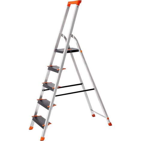 Scala in alluminio a 5 gradini larghezza del gradino 12 cm pieghevole vassoio portautensili piedini antiscivolo portata 150 kg nero 120001923