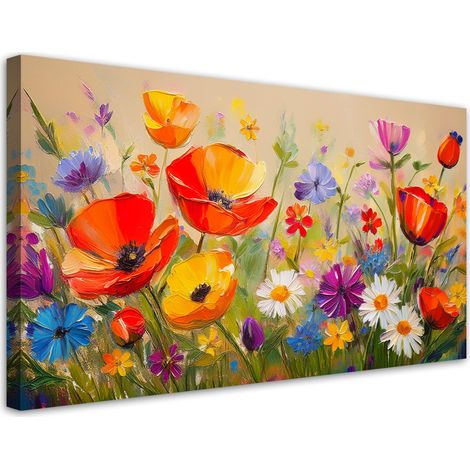 Tableau déco Coquelicots Fleurs colorées dans la prairie 100x50 (1/5)