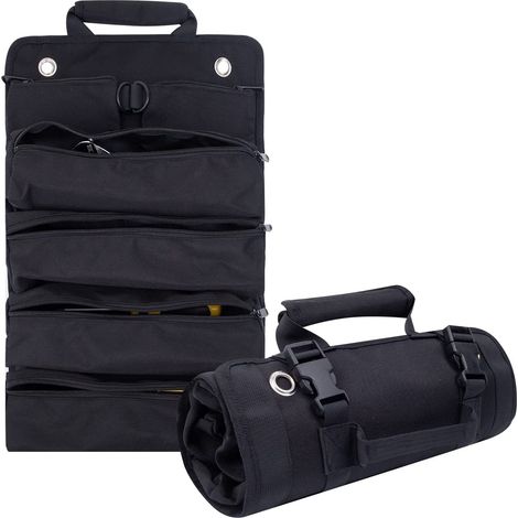 (Grün) Gerollte Werkzeugtasche, multifunktionale Hardware, für Elektriker, Holzbearbeitung, leere Auto-Werkzeugrolle, tragbare Werkzeugrolle mit 5 separaten Taschen