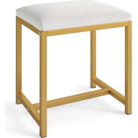 Petite chaise de maquillage avec coussin rembourré doux et pieds métalliques dorés - blanc et or (1/5)