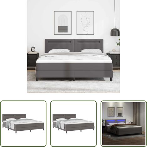 Kunstlederbett - Boxspringbett mit Matratze Grau 180 x 200 cm Kunstleder