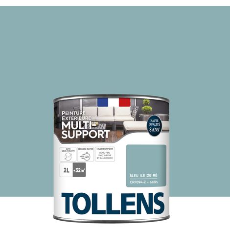 Peinture extérieure multisupport - Ultra résistante et économique - TOLLENS - Satin - Bleu Ile de Ré - 2L = 28m²