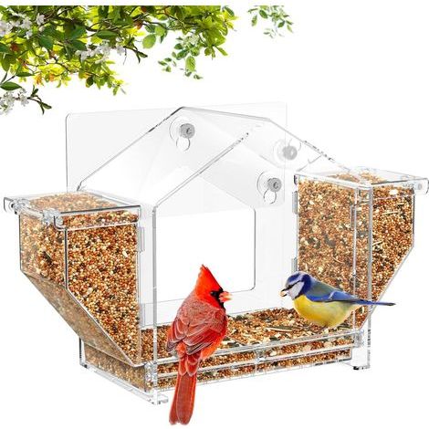 7-Zoll-Vogelfutterhaus aus transparentem Material mit Sichtfenster – Starkes Saugventil und Klebefläche – Eichhörnchensicher und mit großzügigem Futtervorrat (1/5)
