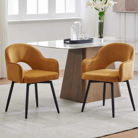 Esszimmerstühle 2er Set Samt 360° drehbar mit Armlehne Gelb (1/5)