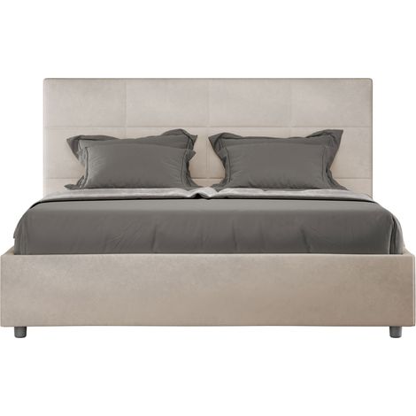 Letto Matrimoniale 160x190 cm con Rete e Contenitore Giroletto con Alzata Comoda Imbottito in Microfibra Mika Sabbia (1/5)