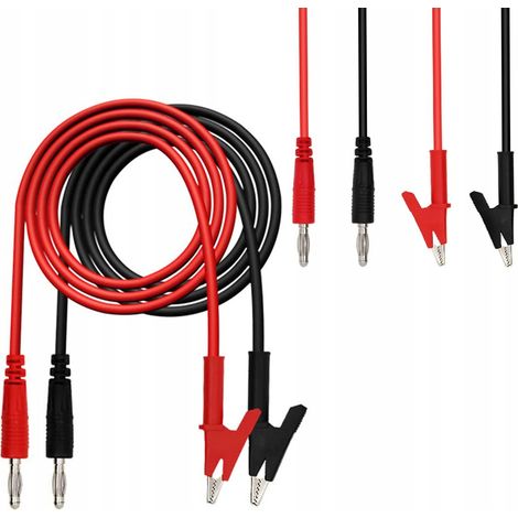 Puntali per multimetro/alimentatore da laboratorio - pinze a coccodrillo 1500 V 15 A 100 cm (2 pz - nero e rosso)