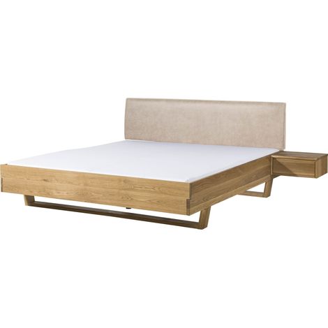 Letto in legno di abete  160x200x85 tinto/oliato naturale con comodino a destra - testiera beige FICHTELBERG 142