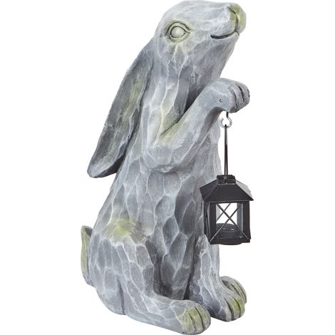 Figura decorativa MgO conejo de Pascua decoración de jardín interior exterior gris Argilly
