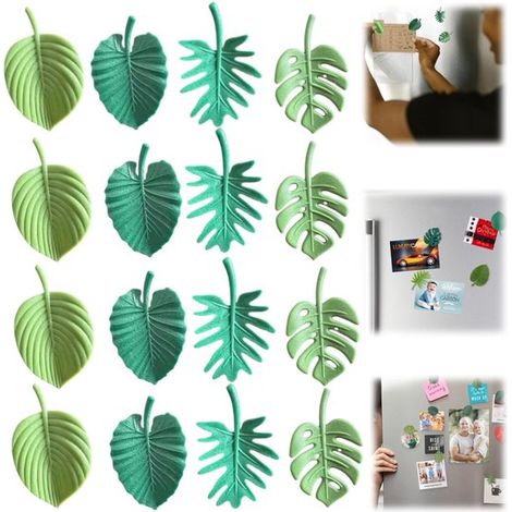 Aimants de réfrigérateur lot de 16 - magnets décoratifs monstera pour frigo et tableau, vert (1/4)