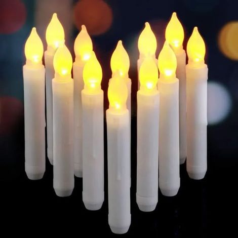 Lot de 12 fausses bougies LED sans flamme à piles pour Noël, Halloween, mariage, décoration de table, Blanc (1/4)