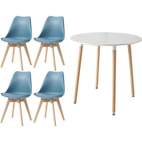 Runder Esstisch mit 4 Stühlen, skandinavisch, Buchenholzfüße, ergonomisch (1/5)