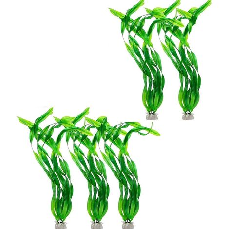 Lot de 5 Plantes Aquarium Artificielles, Décoration Poisson avec Base en Céramique, Algue Artificielle Hauteur pour Aquarium Eau Douce et Eau de Mer, Décoration Plastique pour Réservoir à Poisson (1/5)