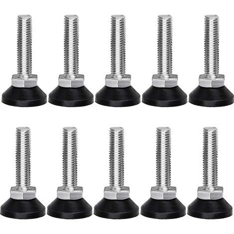 10 Stück Möbelnivellierfüße, verstellbare Möbelnivellierschrauben, M10 x 38 mm Gewinde, verstellbares Hebewerkzeug für Tische, Betten und Schränke, Schwarz, Silber (1/5)