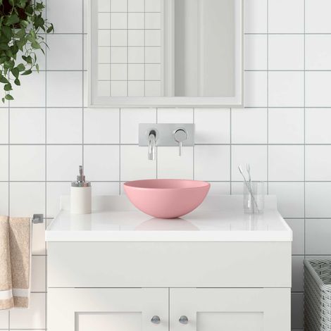 146977 vidaXL Bathroom Sink Ceramic Matt Pink Round (1/5)
