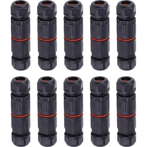 10 PCS IP68 Etanche Connecteur de Câble Electrique, Femelle 3 Broches Connecteurs Etanches Prise de Courant Extérieure Raccord de Connecteur Fil Etanche.. (1/4)