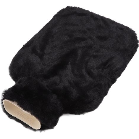 Bouillotte 2000ml en caoutchouc avec housse en peluche noire pour soulager les douleurs (1/5)