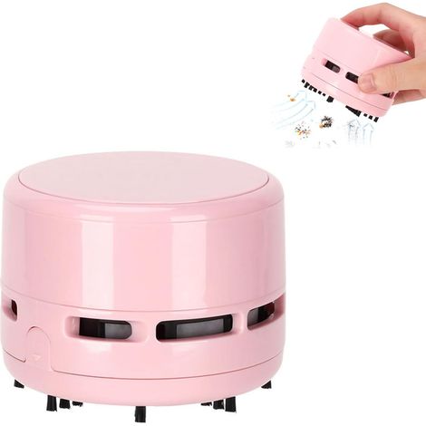 Miniaspiradora de sobremesa, miniaspiradora de escritorio, portátil, para mesa, escritorio, cojín, coche, teclado, inalámbrica, 2 pilas AA (pilas no incluidas) (rosa)