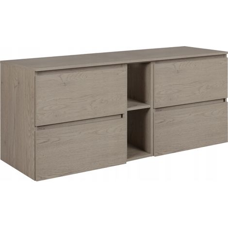 Rodan Waschbeckenunterschrank 140 cm, Eiche Dunkel, 46 x 140 x 62,3 cm, mit Badregal und Ablage, feuchtraumgeeignet