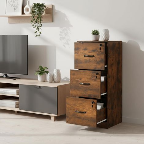 H.J WeDoo Support Imprimante avec 3 Tiroirs, Verrouillable Meuble Imprimante avec Rangement, Meuble de Rangement Bureau, 40×41×103.5cm, Marron Rétro (1/5)