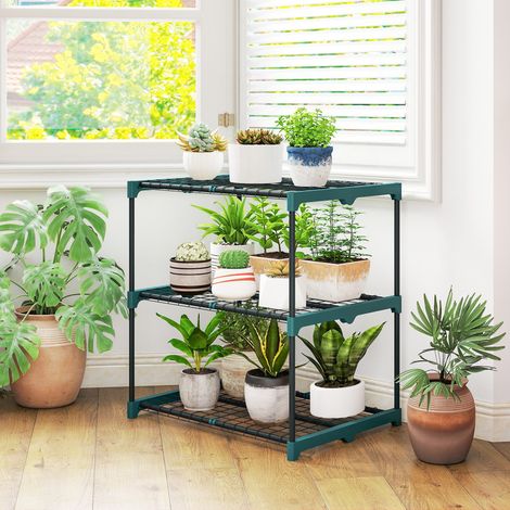 Étal de plantes à 3 niveaux - support fleuri d’intérieur de 72 cm de haut en extérieur - étagère d’usine en acier vert foncé - Moderne