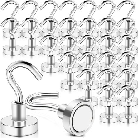 30PCS Crochets Magnétiques 16mm Crochet Aimanté Crochet Aimanté Puissant, Crochet Magnetique pour Cuisine Réfrigérateur Plafond Salle de Bain Serviette Garage (1/5)
