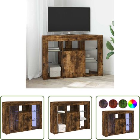 vidaXL Rangement salon - Meuble TV LED d'Angle Chêne fumé 100x40x68cm Bois d'ingénierie (1/5)