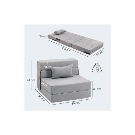 Canapé de sol gris clair en mousse convertible en matelas avec coussins pour salon chambre et espace détente (1/5)