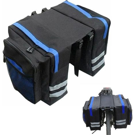 Sac Vélo Porte-Bagage Arrière Étanche Double, pour VTT Outdoor Voyage Cyclisme avec Housse de Pluie, Bleu (1/5)