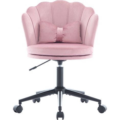 Sedia da ufficio girevole e regolabile in velluto rosa con schienale a petali e cuscino lombare (1/5)