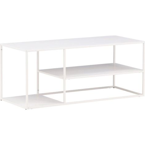 Table Basse Avec Étagères "Staal" 120cm Blanc (1/5)