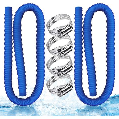 Lot de 2 tuyau piscine,Tuyau 32mm Bleu,Tuyau aspirateur piscine,Tuyau pompe piscine avec 4 pince fixe,149.9  3.2cm,Pour piscines hors sol,Nettoyage des piscines,Adapté à une variété de pompes