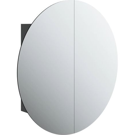 Armoire de salle de bain miroir Armoire à miroir pour toilette - rond et LED Noir 54x54x17,5 cm -98608 (1/5)