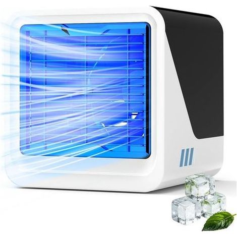 Climatiseur portable, mini ventilateur USB 3 en 1 avec réservoir d'eau (500 ml), 3 vitesses, sans évacuation d'air, 7 lumières colorées, petit rafraîchisseur d'air pour chambre et bureau (noir) (1/5)