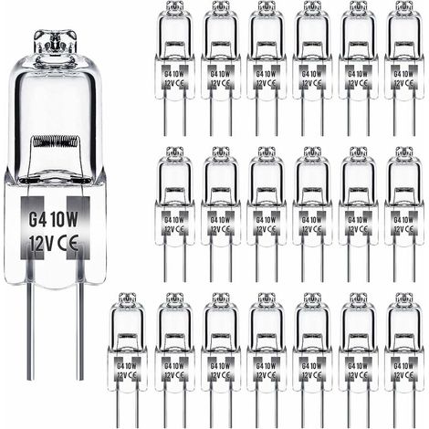 Ampoule Halogene G4 12V 10W, Ampoule G4, Ampoule Halogène Dimmable G4, 2800K blanc chaud,Pas de Scintillement, Base G4 BI-pin Capsule Transparente pour Lustres en Cristal, 20 Pièces (1/5)
