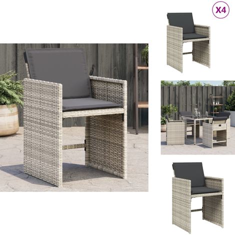 Chaises de jardin avec coussins lot de 4 gris clair poly rotin - Chaise De Jardin - Fauteuil De Jardin - Mobilier De Jardin - Résine Tressée - Rotin Synthétique (1/5)