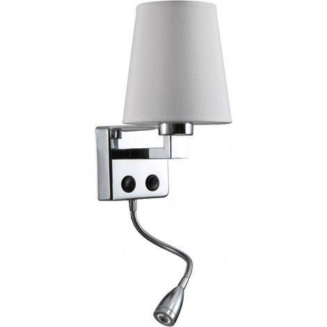 Applique 3w 4000k +1xe27 paulo chrome/abat-jour blanc 285lm 37x14x17cm double allumage