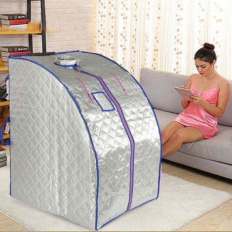Sauna Box Infrarouge Cabine à Chaleur 1000W Portable Sauna Thérapeutique Pliable Argent (1/5)