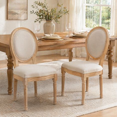 Chaise salle manger style français lin beige OKMYHOME (1/5)