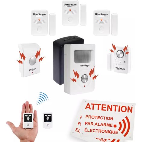 Kit alarme "local agricole" autonome sans-fil - 4 détecteurs ouverture + mouvement + sirène + télécommandes (BT) (1/5)