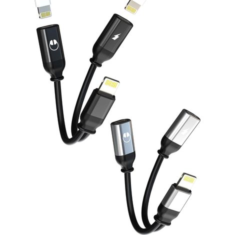 Adaptateur Jack Lightning Vers Écouteurs Chargeur Câble 2 en 1 (Lot de 2)pour Apple Pour IPhone 11 12 13 14 Pro Double Prise Audio Connecteur Pour IPad Casques AUX Voiture Accessoires Musique Splitter (1/5)