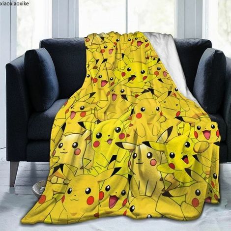 Manta de forro polar súper suave de Pokémon Bikachu, manta de franela, manta de cama suave con estampado de dibujos animados, colcha para sofá, regalo para niños y niñas, 150 x 200 cm, práctica (1/5)
