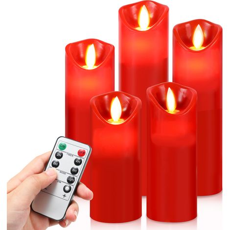 SWANEW Candele LED Set di 5 candele di diverse dimensioni con telecomando Luce LED tremolante Candela rossa (1/5)