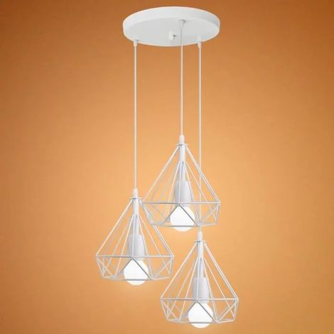 Lustre Suspension Luminaire Industrielle Géométrie Nid Style Diamant Blanc , Lampe de Plafond Vintage Abat-Jour pour Restaurant Bar (1/4)