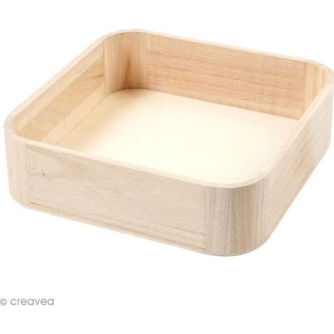 Plateau - Bois - 25 x 25 cm - Carré - Beige - Bords arrondis