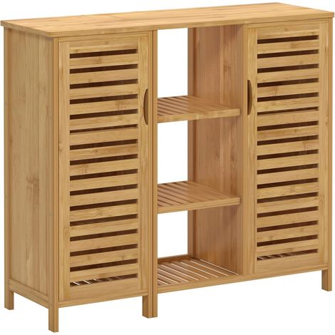 NEED Meuble de Rangement en Bambou à 4 Niveaux avec 2 Armoires de Rangement Buffet Étagères de Rangement Placard de Cuisine pour Cuisine, Salon ou Salle de Bain (1/4)