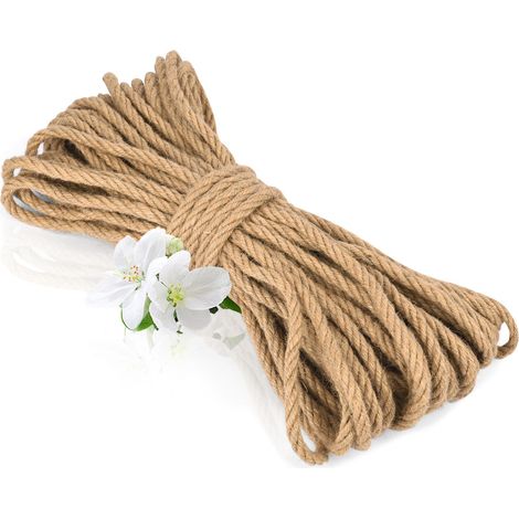 20m Ficelles de Jardinage, 10mm D'épaisseur de Corde de Jute Naturelle, Robuste et Durable, Ficelle pour Bricolage, Décoration Jardin, Griffeur Chat, Emballage Cadeau, Fleuristerie