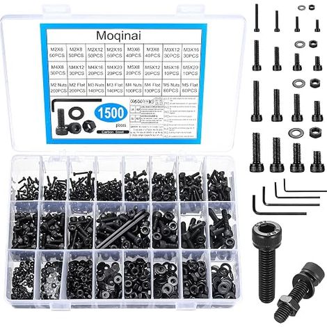 1500pcs M2 M3 M4 M5 Hex Socket Cap Screws Nuts Washers Assortment Machine Screws with Allen Key (1/5)